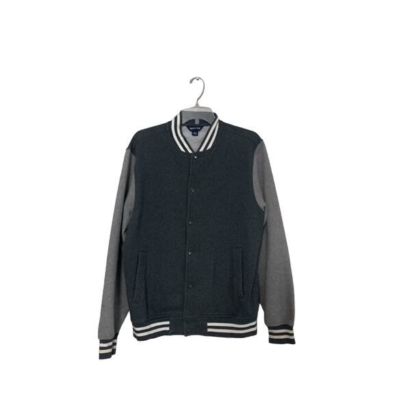 Sport Tek Men’s Letterman Jacket Size Medium Button up Dark Gray Light Gray - Picture 1 of 3